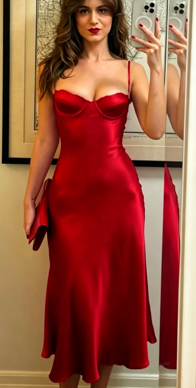 Robe fourreau rouge à bretelles spaghetti, tenue d'été, longueur thé, tenue de vacances, tenue Hoco, 18e anniversaire, robes de cocktail DP2108