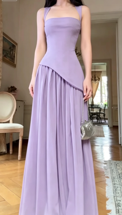 Chic Strap Sheath Long Prom Dresses Chiffon Black Evening Dresses Sleeveless Formal Dresses DP3722