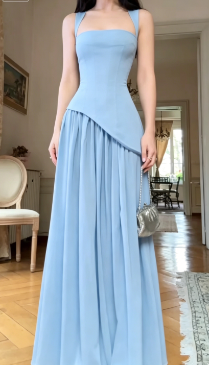 Chic Strap Sheath Long Prom Dresses Chiffon Black Evening Dresses Sleeveless Formal Dresses DP3722