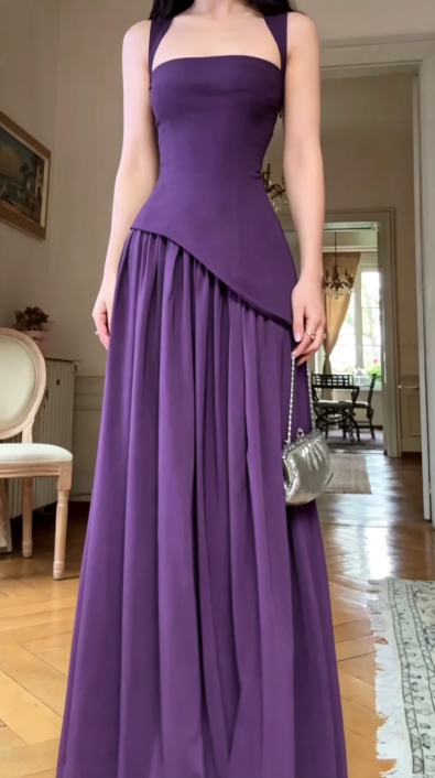 Chic Strap Sheath Long Prom Dresses Chiffon Black Evening Dresses Sleeveless Formal Dresses DP3722