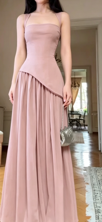 Chic Strap Sheath Long Prom Dresses Chiffon Black Evening Dresses Sleeveless Formal Dresses DP3722