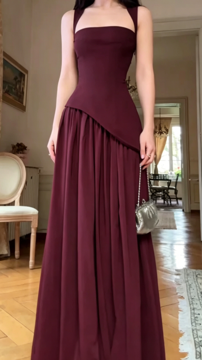 Chic Strap Sheath Long Prom Dresses Chiffon Black Evening Dresses Sleeveless Formal Dresses DP3722