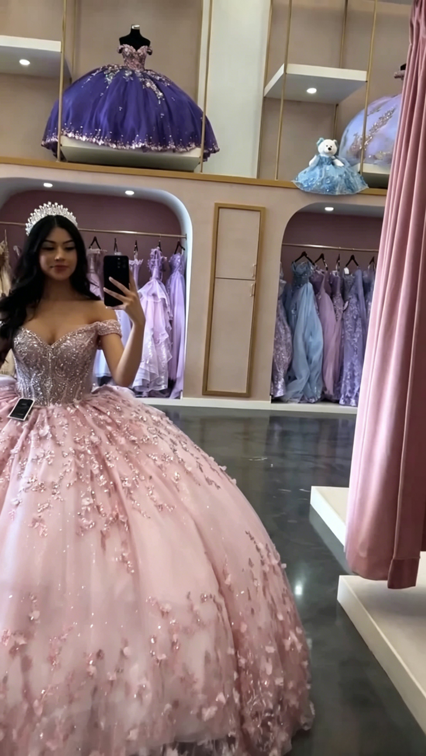 Gorgeous Off-the-shoulder Ball Gown Lavender Long Prom Dresses Tulle Applique Lavender Quinceanera Dresses Sweet 16 Dress DP3823