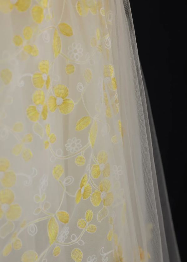 Atemberaubendes Ballkleid mit Herzausschnitt und gelbem Tüll und Blumenmuster, langes Ballkleid, Partykleid, Abschlusskleider DP806