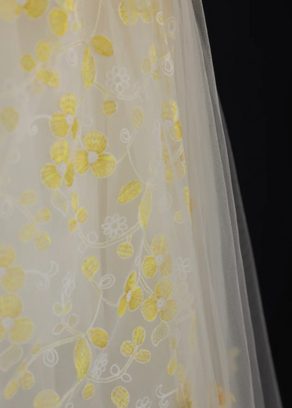 Atemberaubendes Ballkleid mit Herzausschnitt und gelbem Tüll und Blumenmuster, langes Ballkleid, Partykleid, Abschlusskleider DP806