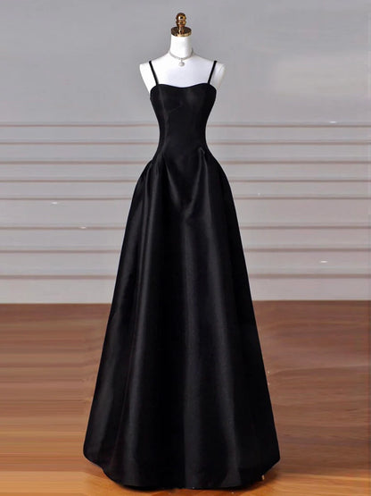 Sexy Simple A-Line Dark Blue Satin Long Prom Dress, Dark Blue Long Formal Dress DP278