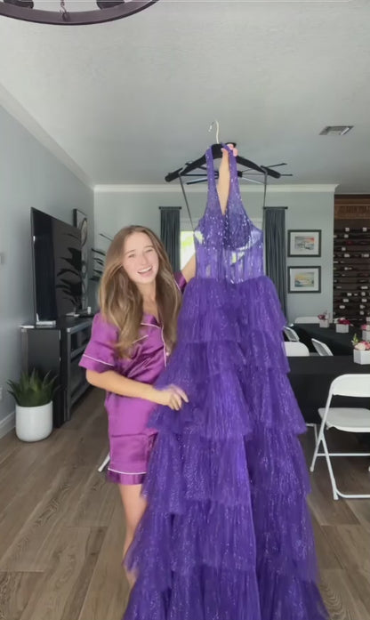 Gorgeous A-Line Tulle Long Evening Dress Purple Prom Dress DP08053