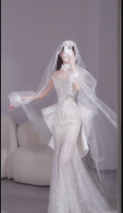 Timeless Strapless Mermaid Long Wedding Dresses Lace White Bridal Gowns Sleeveless Bridal Dresses DP3814