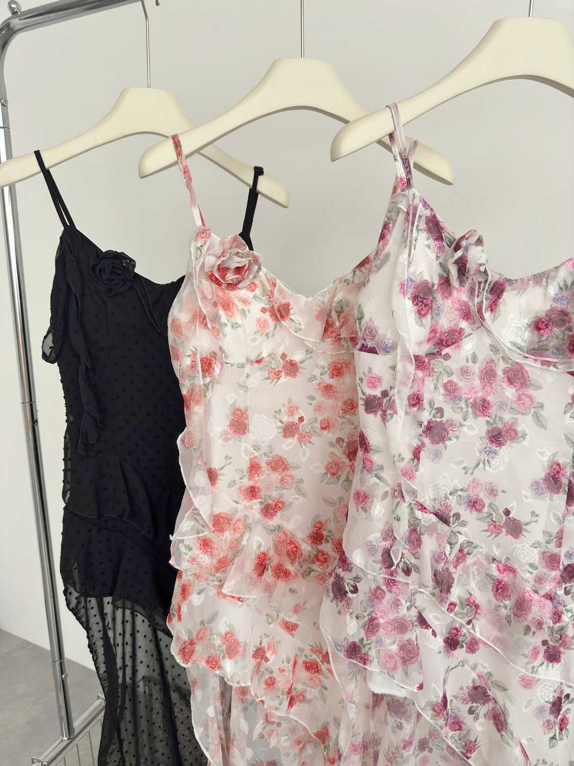 Sexy High Low Spaghetti Straps Floral Summer Dress Holiday Party Outfits For Women DP0080