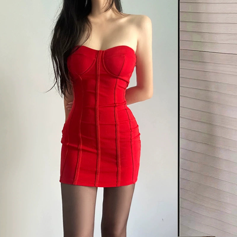 Modisches burgunderfarbenes Kleid S877