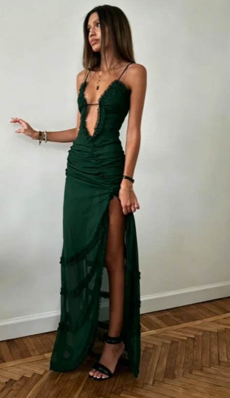 Robe de bal longue sexy à bretelles spaghetti et fentes noires en dentelle, tenue d'invitée de mariage d'été formelle W0220