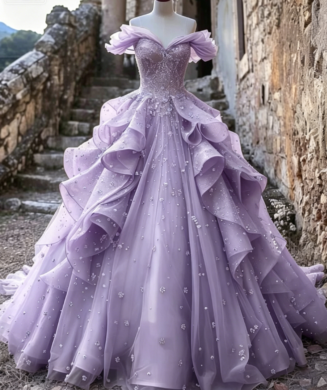 Pretty Ball Gown Off The Shoulder Yellow Beaded Tulle Long Quinceanera Dress Formal Short Sleeves Flowers Vestido De 15 Anos W0279