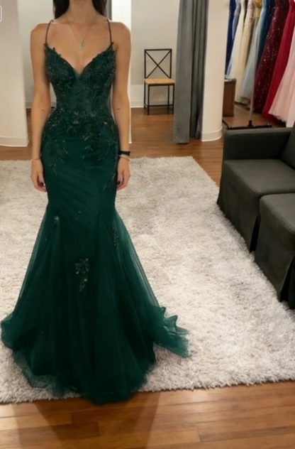 Robe de bal longue dos nu en tulle rouge, élégante, à bretelles sirène, tenue de soirée, d'anniversaire, de remise de diplôme, W0513