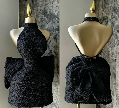 Jolie robe fourreau à col haut et motif floral rose pour 16e anniversaire, tenue d'été Hoco, mini, tenue de cocktail pour 21e anniversaire, pour femme, W0568