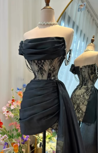 Vintage Sheath Strapless Little Black Dress Short Mini Formal 8th Grade Homecoming Dresses Summer Middle School Hoco Dress Birthday Outfits W1176