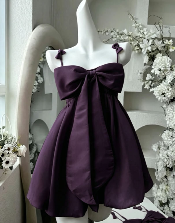 Vintage A line Spaghetti Straps Pink Satin Bow-knot Short Mini Formal 8th Grade Homecoming Dresses Summer Middle School Hoco Dress Birthday Outfits W1188