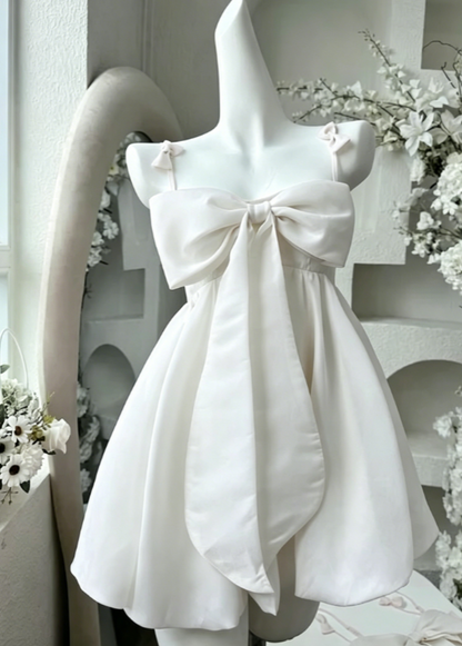 Vintage A line Spaghetti Straps Pink Satin Bow-knot Short Mini Formal 8th Grade Homecoming Dresses Summer Middle School Hoco Dress Birthday Outfits W1188
