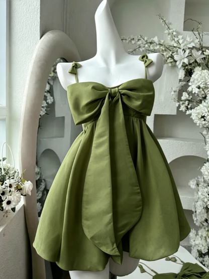 Vintage A line Spaghetti Straps Pink Satin Bow-knot Short Mini Formal 8th Grade Homecoming Dresses Summer Middle School Hoco Dress Birthday Outfits W1188